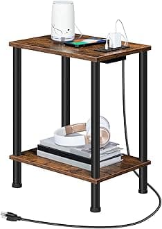 HOOBRO Side Table with Charging Station, End Table with USB Ports and Outlet, Nightstand with 2-Layer Storage Shelves for Small Spaces, Living Room, Bedroom, Stable Frame, Rustic Brown BF09UBZ01