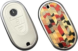 Compatible with Mercedes Benz Key case Key fob Cover Real Wood Veneer Genuine Leather Key Fob Shell Gift C GLC E S ect 2022-2023-newer (Bohemian Oak, White Leather)