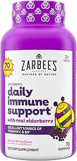 Zarbee's Children's Elderberry Immune Support Gummies with Vitamin C, Zinc, Natural Berry Flavor, 70 Count