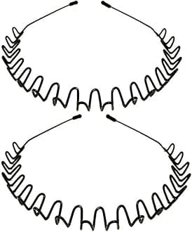 WantGor Metal Headbands, 2 Pack Fashion Unisex Black Hairband Spring Wave Non Slip Sports Headwear Hair Hoop Hair Accessories (2 Pack)