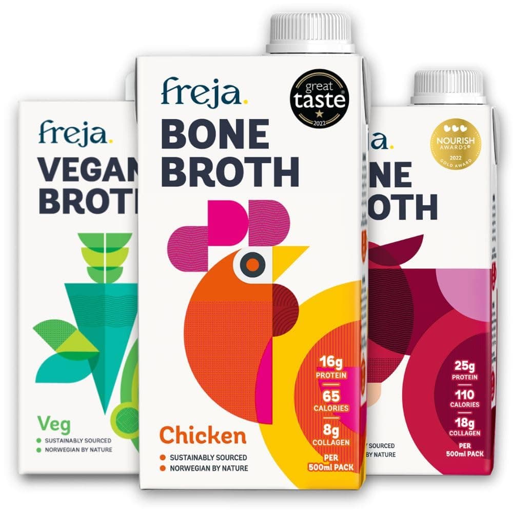 Freja Discovery Bone Broth Pack | Sipping Broth Selection | Beef, Chicken & Vegetable | Premium Liquid Broth | Low Calorie | High Protein & Collagen | Not from Concentrate, Powder or Cubes | 3 x 500ml