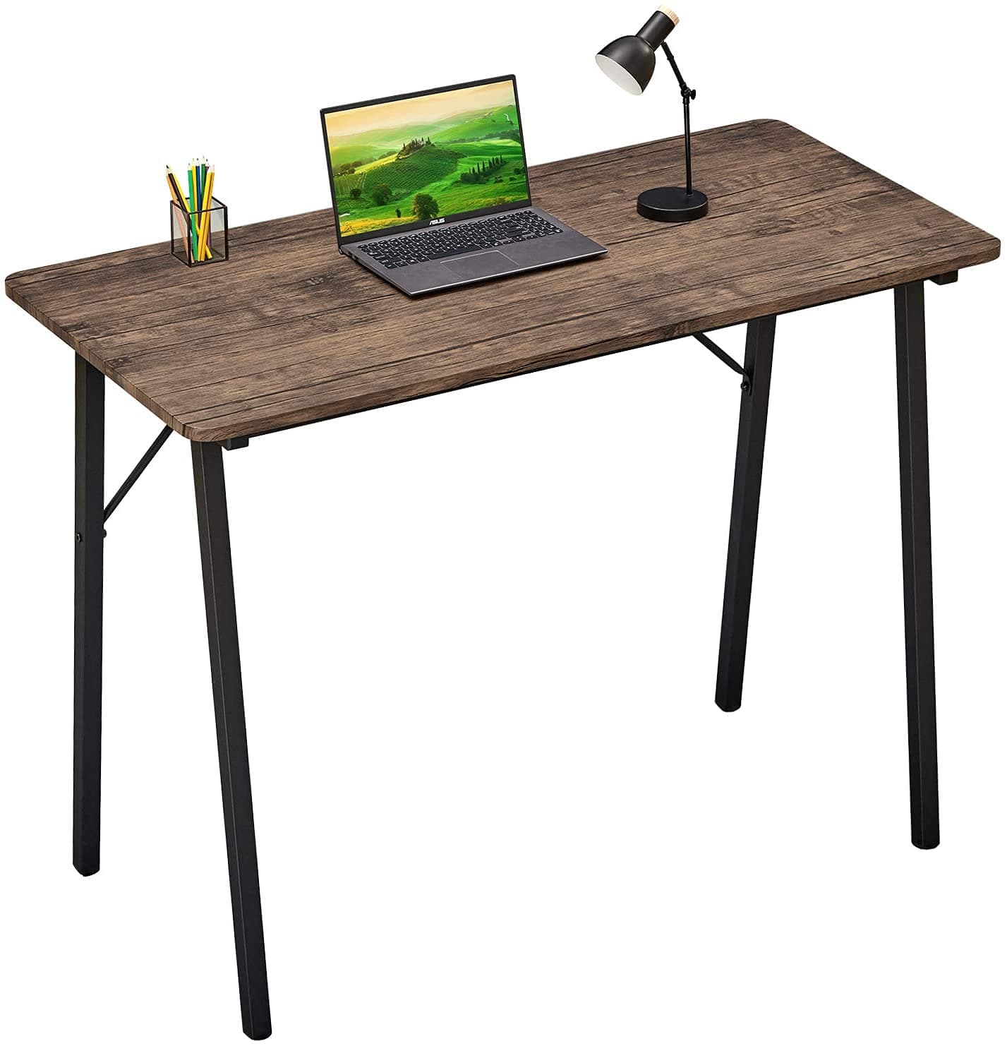 Small Computer Desk: Gaming Desk Study Laptop Table for Small Spaces Wooden Office Corner Desk with Metal Legs Home Bedroom Students Kids Writing Desk Simple PC Desk(100x48x74cm Retro & Brown)