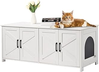 VEVOR Cat Litter Box Enclosure for 2 Cats, Litter Box Furniture Hidden with Double Rooms, Wooden Cat Box Cabinet Fit Most of Litter Box, 47.2" L x 18.5" W x 19.7" H, White
