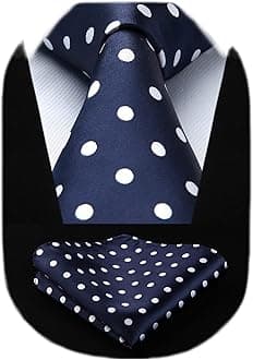 HISDERNDot Floral Wedding Tie Handkerchief Woven Classic Men's Necktie & Pocket Square Set Navy Blue & White