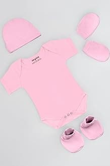 ARVESA 100% Cotton Biowash White Romper for Newborn Baby Romper Set with Cap Booties & Mittens 0–6 Months