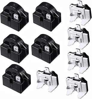 XIAOLONG Refrigerator Relay Kit, 5 Sets, QP2-4R7 4.7 Ohm 1 Pin, PTC Starter Relays, 6750C-0005P Freezer Overload Protectors, DIN Rail Mount, Normally Open