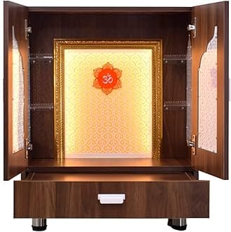 Devyom Home Temple/Home Mandir/Wooden Mandir with Doors in Walnut Brown Colour