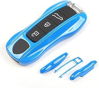 Shark Blue Key Fob Cover Compatible with Porsche Key Shell Key Fob Shell Replacement Compatible with Porsche Cayenne Panamera 911 718 Macan Boxster Cayman