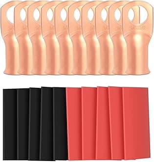 10pcs 1/0 Awg - 1/2" (M12) Sanuke Wire Lugs Ring Terminal Connectors Ends Heavy Duty for Battery Cable Lug Wire Electrical Eyelets with 3:1 Dual Wall Adhesive Heat Shrink