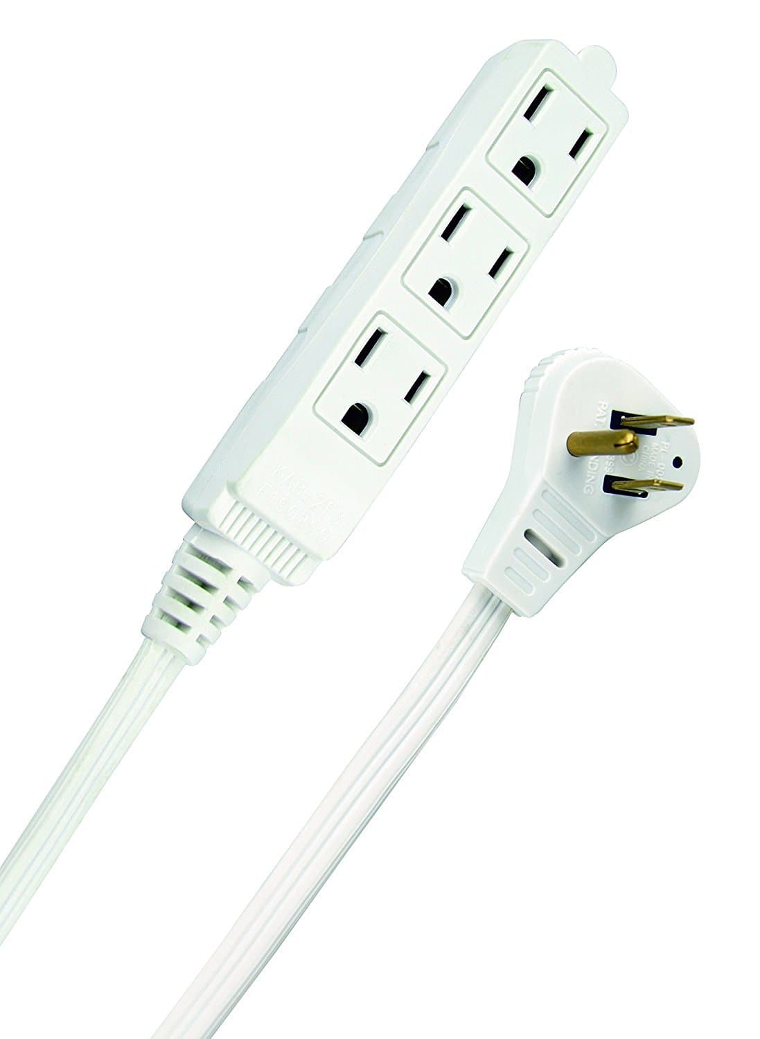 Woods SlimLine Angled Flat Plug Extension Cord; Space Saving Flat Design; 3 Grounded Outlets; 13-Foot; 13 Amps; 1625 Watts; 125 Volts; UL Listed; 2232