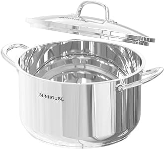 Stainless Steel Stock Pot - 13 Quart Heavy-Duty Induction Cooking Pot with Visible Lid for Pasta, Soup, Spaghetti - Nonstick Thick-Bottom Deep Stockpot for Canning, Boiling, and Simmering