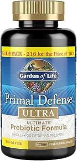 Probiotics for Digestive Health and Gut Health Balance, Primal Defense Ultra Ultimate Formula, 15 Billion CFU and 13 Strains Plus HSOs, Vegetarian and Gluten Free, 216 Capsules