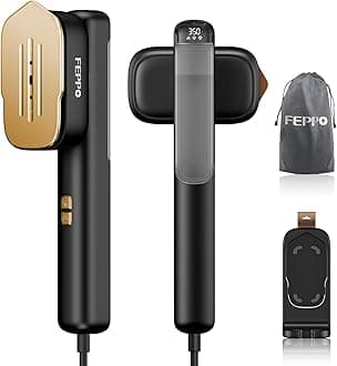 FEPPO Travel Steamer for Clothes, 110-240V Dual Voltage Portable Steamer & Iron 2 in 1, Fast Heat Up, 1100W Powerful Garment Steamer, Large Ceramic Heat Panel for Home & Global & Europe Traveling