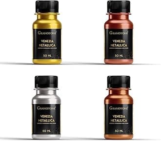 GRANOTONE Venezia Metallic Acrylic Colour Set of 4 Gold Silver Copper and Bronze 50 ml Each Multipack Paints Non Toxic Shimmering Rich Pigments for Kids Artists Beginners Made in India