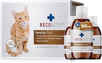 – RECOACTIV Renaltan Tonic for cats, 3 x 90 ml, dietary supplement with phosphate binder to reduce the phosphate content of food for animals with renal insufficiency or CRI
