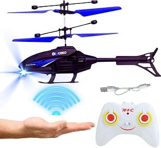 KIDZYMON® Outdoor and Indoor Flying Helicopter with Remote Control | Electronic Radio RC Remote Control Toy | Charging Helicopter with 3D Light & Safety Sensor for Kids - Pack of 1 (Black Blue)