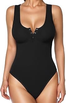 Bodysuits for Women Tummy Control Henley Going Out Outfits Shirts Body Suits Thong Button Down Tank Tops