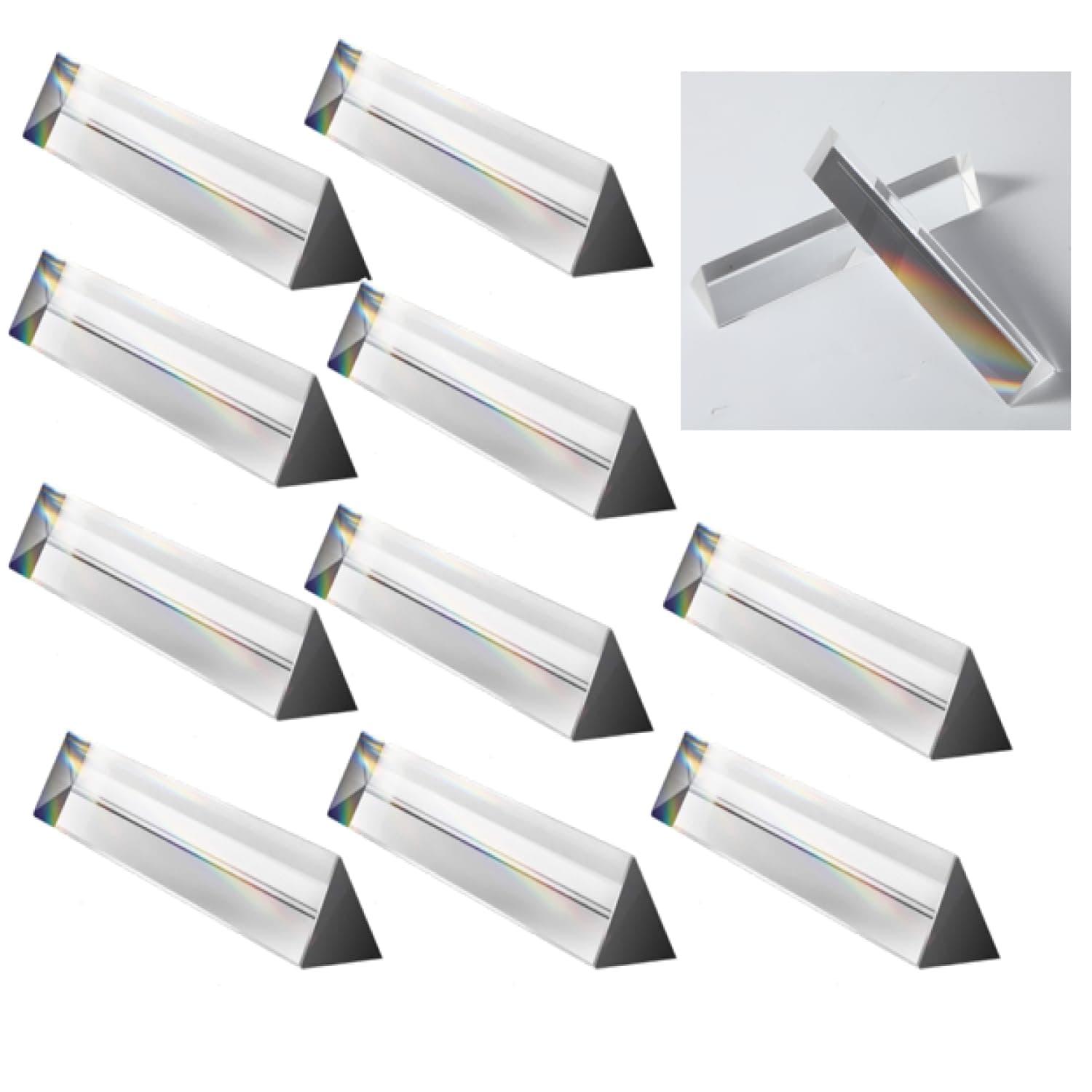 Kanayu 12 Pack Clear Triangular Prism Optical Glass Triangular Prism Triple Prism for Photography Effects Physics Teaching Light Spectrum Optics Prism (4 Inch)
