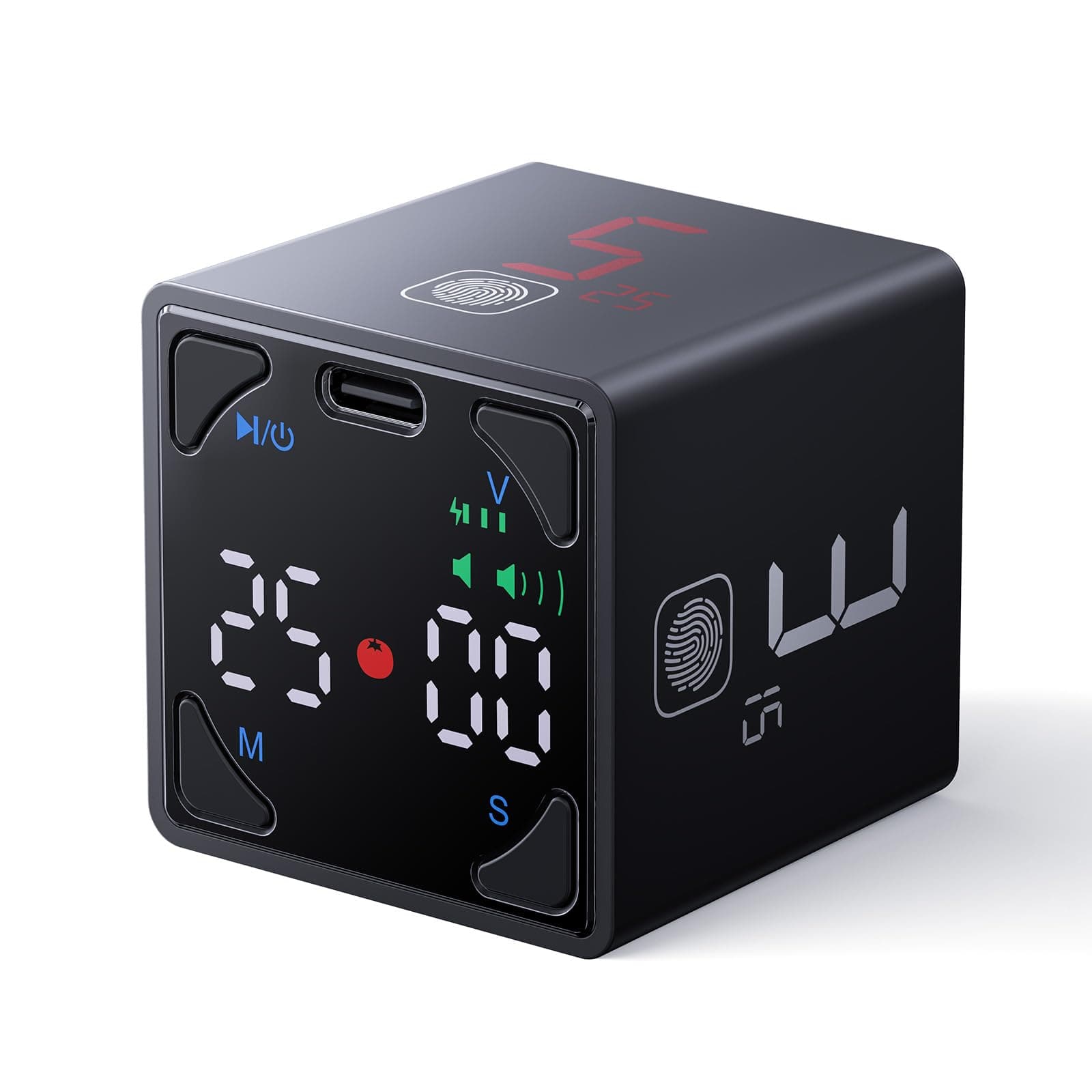Pomodoro Timer Cube, Digital Productivity Timer, Pause & Resume, Silent, Vibrate & Adjustable Sound Alert, for ADHD, Task, Work, Study, 1/3/5/10/15/25/45/60min & Custom Countdown, Black