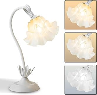 Flower Table Lamp,Bedside Table Lamp for Bedroom LED Reading Light 3 Color Modes,Vintage Flower Lamp Kawaii Table Lamps Desk Living Room Home Decor Mothers Day Birthday Gifts for Mom Women(White lamp)