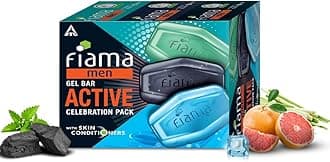 Men Gel Bar Active Celebration Pack with 3 Unique Gel Bars, 375g (125g - Pack of 3),Charcoal and Grapefruit, Refreshing Pulse and Energising Sport for Moisturised Skin, Soap for Men, For All Skin Types