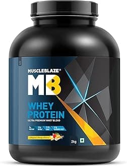 MuscleBlaze 100% Whey Protein, Ultra Premium Blend with Concentrate & Isolate, 25 g Protein per Scoop (Magical Mango, 2 kg / 4.4 lb)