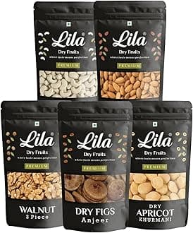 LDF Daily Needs Dry Fruits Combo Pack 1Kg | American Almonds, California Walnuts, Afghani Anjeer, Bold Cashews, Dried Apricot (200g Each)