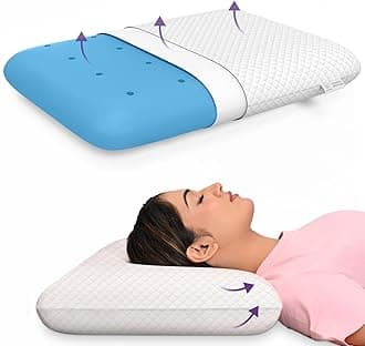 MY ARMOR Ventilated Cooling Gel Memory Foam Pillow Thin Size 3 Inch, Neck Pain Relief & Back Support Cushion|23.5X15.5X3 Inch|with Checks Pillow Cover - 350 GSM-Pack of 1