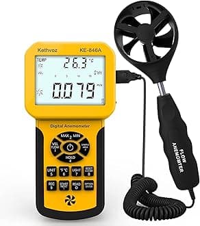 HVAC Anemometer CFM Wind Speed Meter, Kethvoz Digital Airflow Tester Measure Air Velocity Volume Temperature for AC System, Industrial Anemometro with Backlight MAX MIN AVG Data Storage 846A
