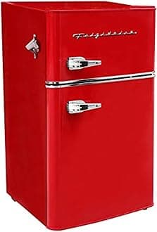 Frigidaire Retro Compact Fridge Freezer Combo, 3.1 cu. ft. Capacity, Small Top Freezer Refrigerator, Mini Fridge with Built-in Bottle Opener – 19”"D x 20.5" W x 33.5" H (Red)