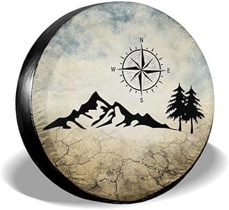 Nature Mountain Compass Spare Tire Cover Wheel Protectors Weatherproof Universal for Trailer Rv SUV Truck Camper Travel Trailer 14" 15" 16" 17" (17in)