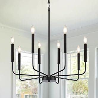 Modern Black Chandelier for Dining Room,Metal 8-Light Kitchen Light Fixtures, Farmhouse Candle Hanging Pendant Light for Living Room Entryway Foyer Bedroom (Bulbs Not Included)