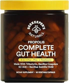 Complete Gut Health, 3-in-1 Prebiotic, Postbiotic, Probiotics for Digestive Health & Bloating Relief for Women & Men, Propolis Powered, Gluten-Free Vegan Capsules, 60ct