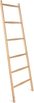 Navaris Ladder Towel Rack – Wall Shelf 170 x 56 x 3 cm for Bathroom – Bamboo Storage Unit – Linen Towel – 6 Bars