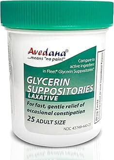 AVEDANA Glycerin Suppositories – 25 Adult Size Laxative Suppositories for Men and Women – Fast and Gentle Relief Suppositories for Constipation – Comfortable Shape Adult Suppository