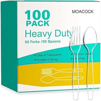 MOACOCK 100 Count Plastic Silverware, Heavy Weight Plastic Forks Spoons Disposable Utensils Cutlery Set for Wedding Party Supplies Everyday Use