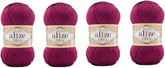 Alize Hand Knitting Yarn 100% Microfiber Acrylic Yarn Diva Silk Effect Thread Crochet Art Lace Craft Lot of 4 skeins 400gr 1532yds (326)