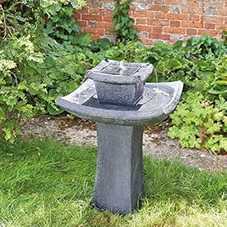 Garden Mile® Novelty 2 Tier Cascade Pagoda Water Fountain - Solar Powered Freestanding Stone Bird Bath Water Feature - Garden Ornament Outdoor Decorative Centrepiece for Pond, Patio and Lawn Decor