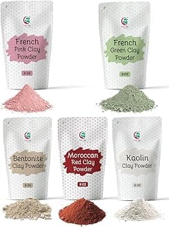 Pack of 5 Clays For Mask Making & Soap Making | Rose Clay, French Green Clay, Kaolin Clay, Moroccan Red Clay and Bentonite Clay | 8oz Each | Best Variety Pack For DIY Projects | By Yogi’s Gift ®