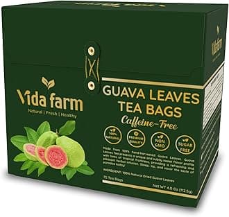 VIDA FARM 75 Premium Guava Leaf Tea Bags, Zero Sugar Tea, Handpicked, 100% Pure and Natural Guava Leaves, Non-GMO, No Caffeine, Gluten-Free, Vegan