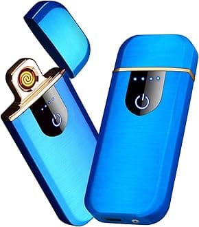 Electronic Lighter Smart USB Rechargeable, Mini Portable Design with Touch Dual-Sided Ignition - Windproof and flameless, Featuring Plasma Technology, Battery Indicator, and Lightweight Build (Blue)