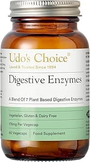 Digestive Enzymes Supplement – UDO’s Choice Enzyme Blend – 7 Plant-Based Enzymes for Protein, Carb & Fat Digestion – Supports Nutrient Absorption – Gluten & Dairy Free – 60 Vegecaps – One a Day