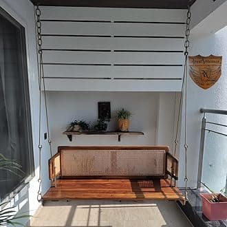 Wooden Swing for Home, Reversible CaneJhula with Brass Coated Chain (Sheesham Wood) -Ovi- 64 inch