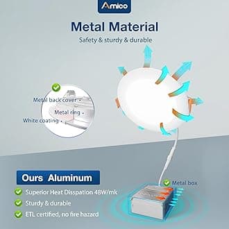 Amico 24 Pack 4 Inch 5CCT Ultra-Thin LED Recessed Ceiling Light with Junction Box, 2700K/3000K/3500K/4000K/5000K Selectable, 10W Eqv 60W, Dimmable Can Light, 800LM High Brightness Downlight - ETL&FCC