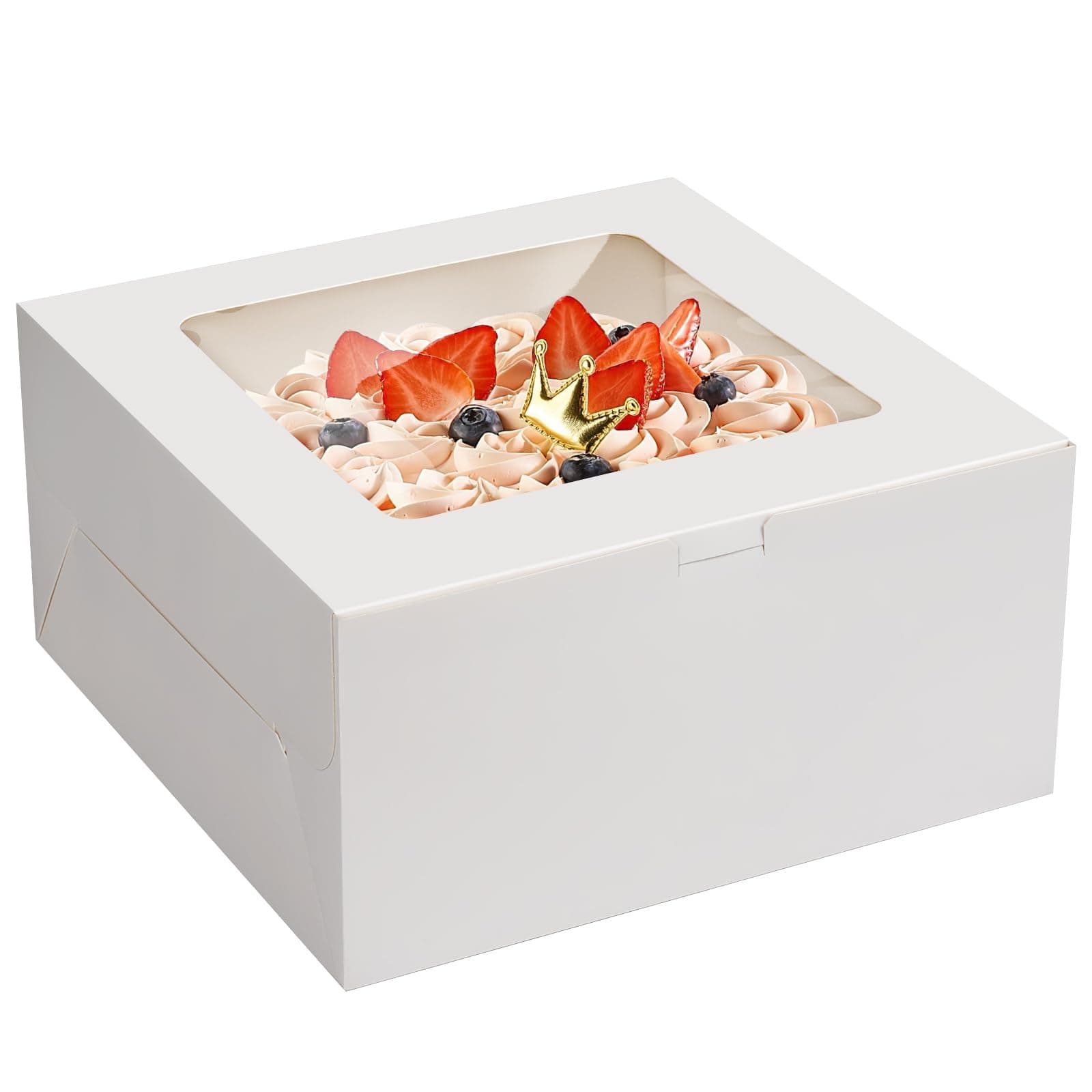 WINKIOCake Boxes 10 Inch, 4 Pack Cake Boxes with Window, Disposable Bakery Boxes for Cake Cookies Pies Cupcakes Pastry (10x10x5 inch)
