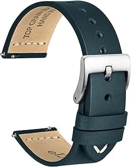 WOCCI 22mm Old-fashioned Watch Band for Men, Top Grain Leather, Silver Brushed Buckle (Retro Blue)