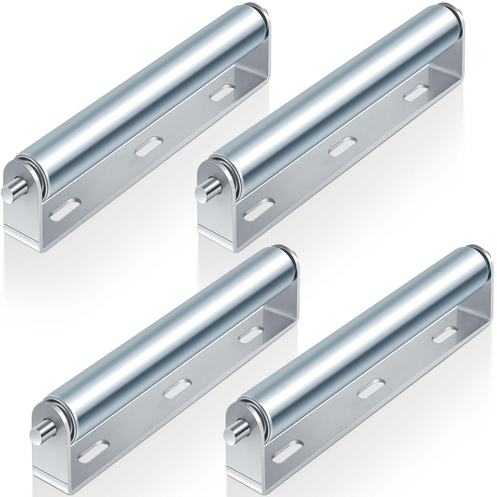 4 Sets 1.5'' Diameter Conveyor Rollers with Stands 10'' Galvanized Steel Long Roller and Bracket Set Easy Install Industrial Use Metal Canoe Kayak Woodworking Heavy Goods Support Kit