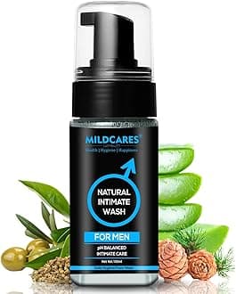 Mildcares Natural Intimate Wash For Men 100ml | Hydrates & Moisturizes | Foam Based, pH Balanced & Anti-Fungal | Tea Tree & Lemon Oil | For Dryness, Itchiness & Odour | Pee Safe Wash For Men & Boys