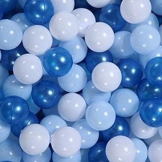 Ball Pit Balls for Toddler, Baby Plastic Playballs Kids Soft Pastel Pelotas Non-Toxic BPA-Free Pearl Blue+Light Blue+White 200 Balls