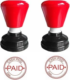 Cash Paid with Date 30mm Round red Color self Ink pre Ink Rubber Stamp Pack of 2